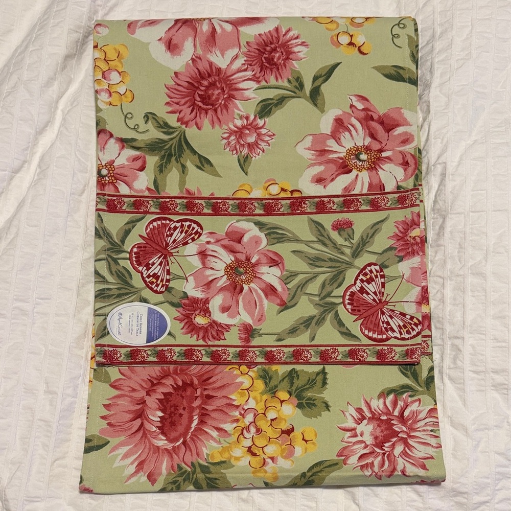 April Cornell Pink Floral and Butterfly Table Runner